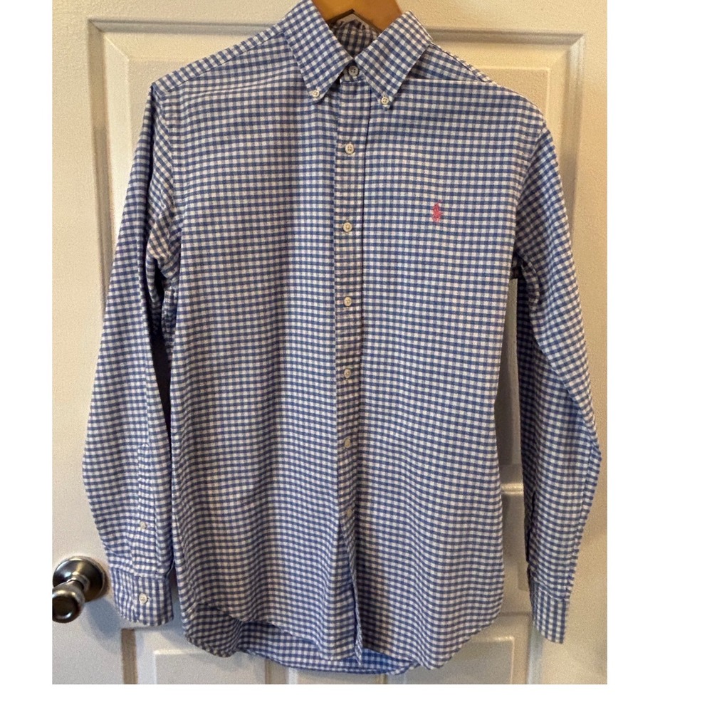 Ralph Lauren Classic Fit Blue White Gingham Check Button Down Shirt Small